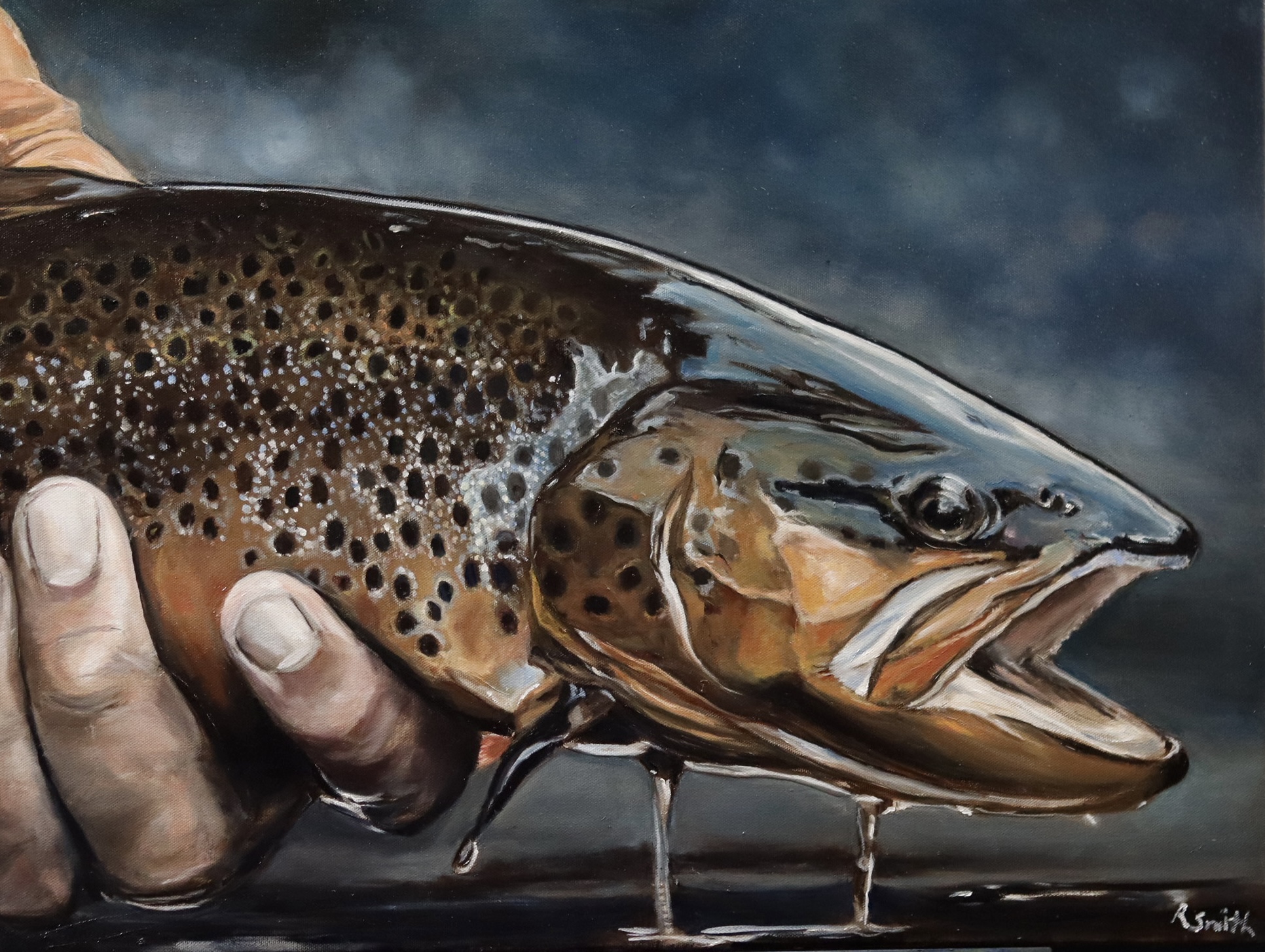 fly fishing art work, trout art work, fish sculpture, fish paintings, fly fishing paintings, outdoor art, wildlife art