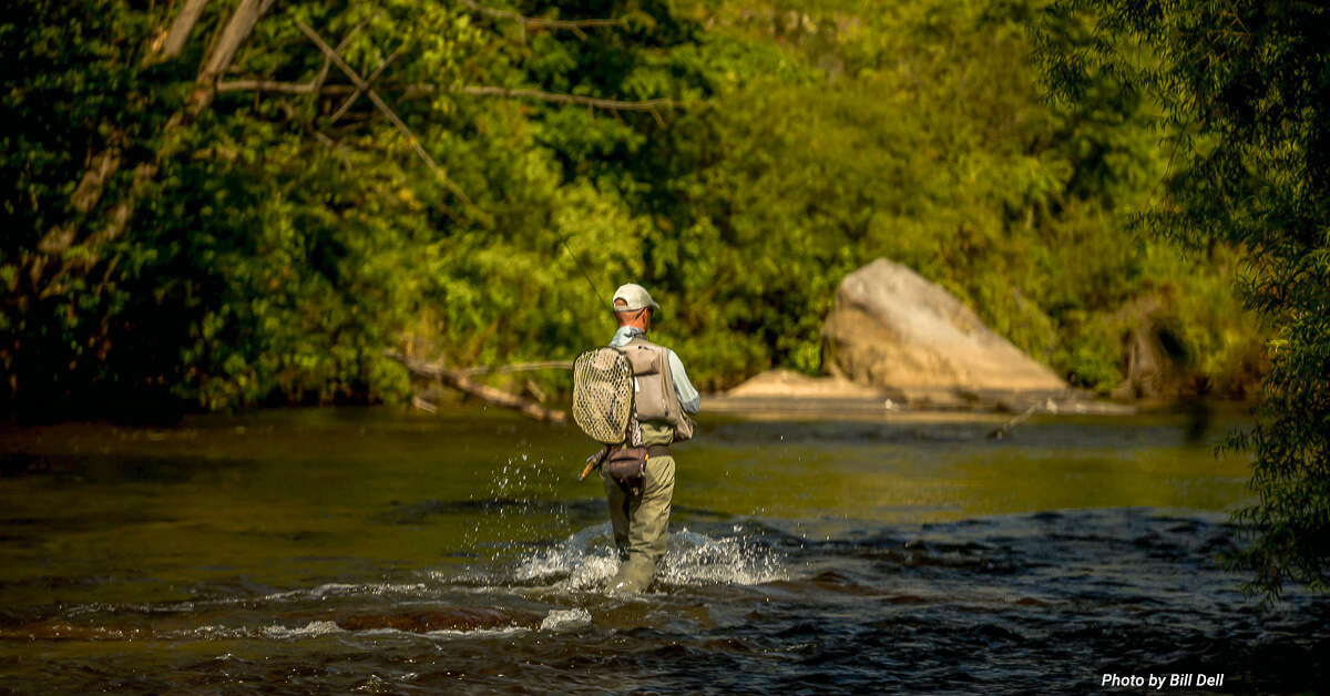 fly angler wading in a river